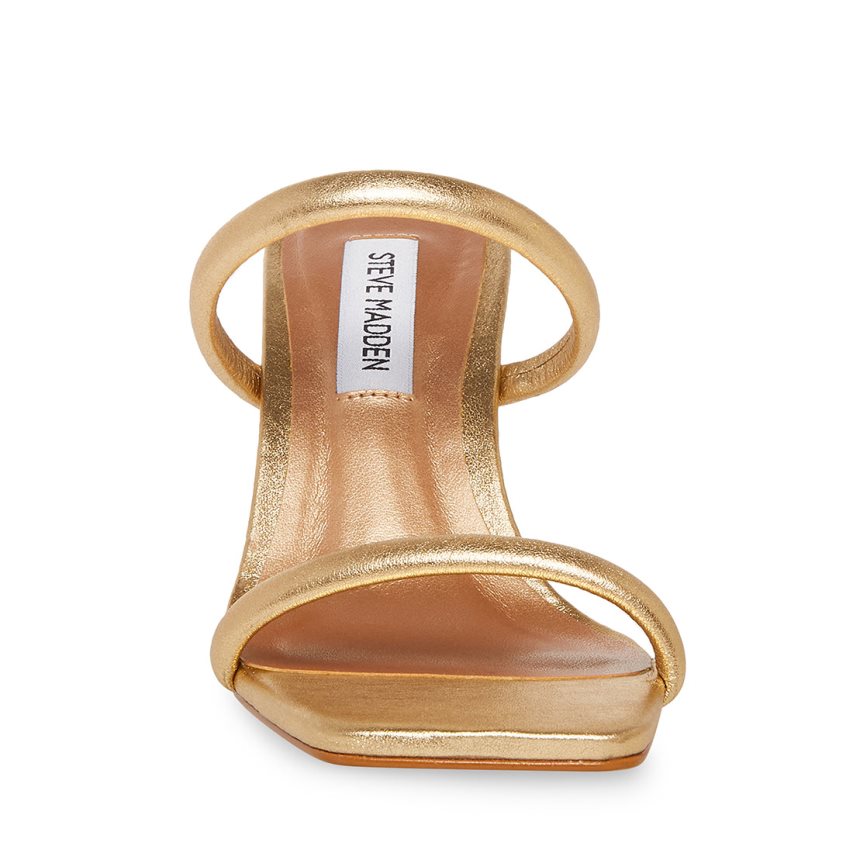 Gold Steve Madden Joy Leather Women's Heels Sandals | PH 5081OXF